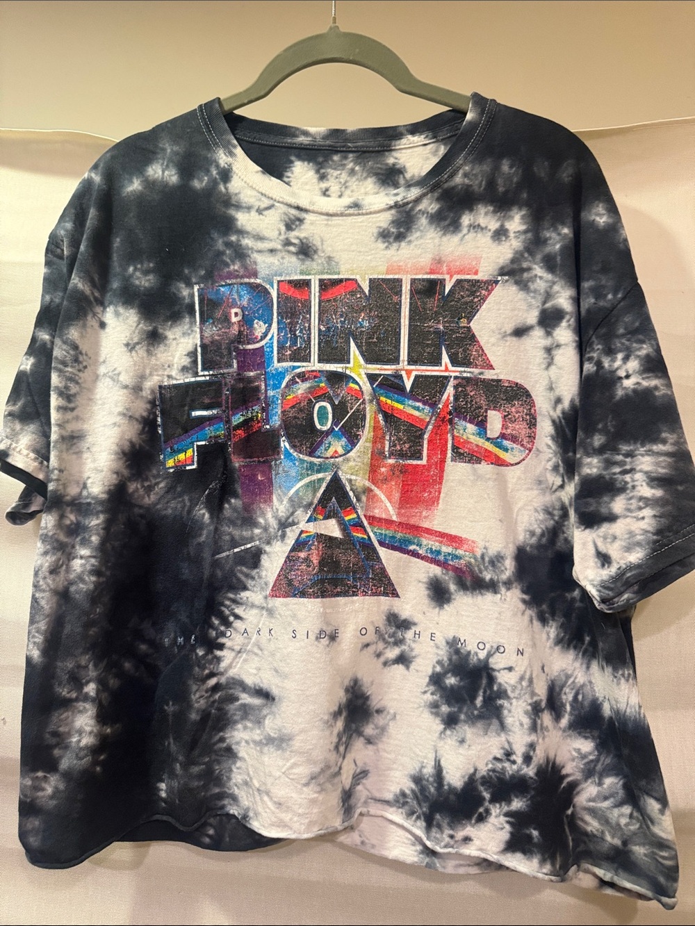 Pink Floyd Black & White Tie-Dye Tee with Rainbow Logo